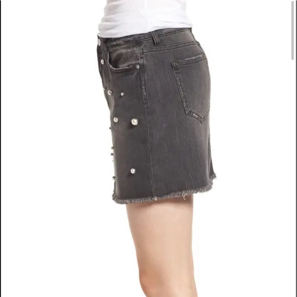 TINSEL Imitation Pearl Embellished Denim Skirt - Picture 4 of 11